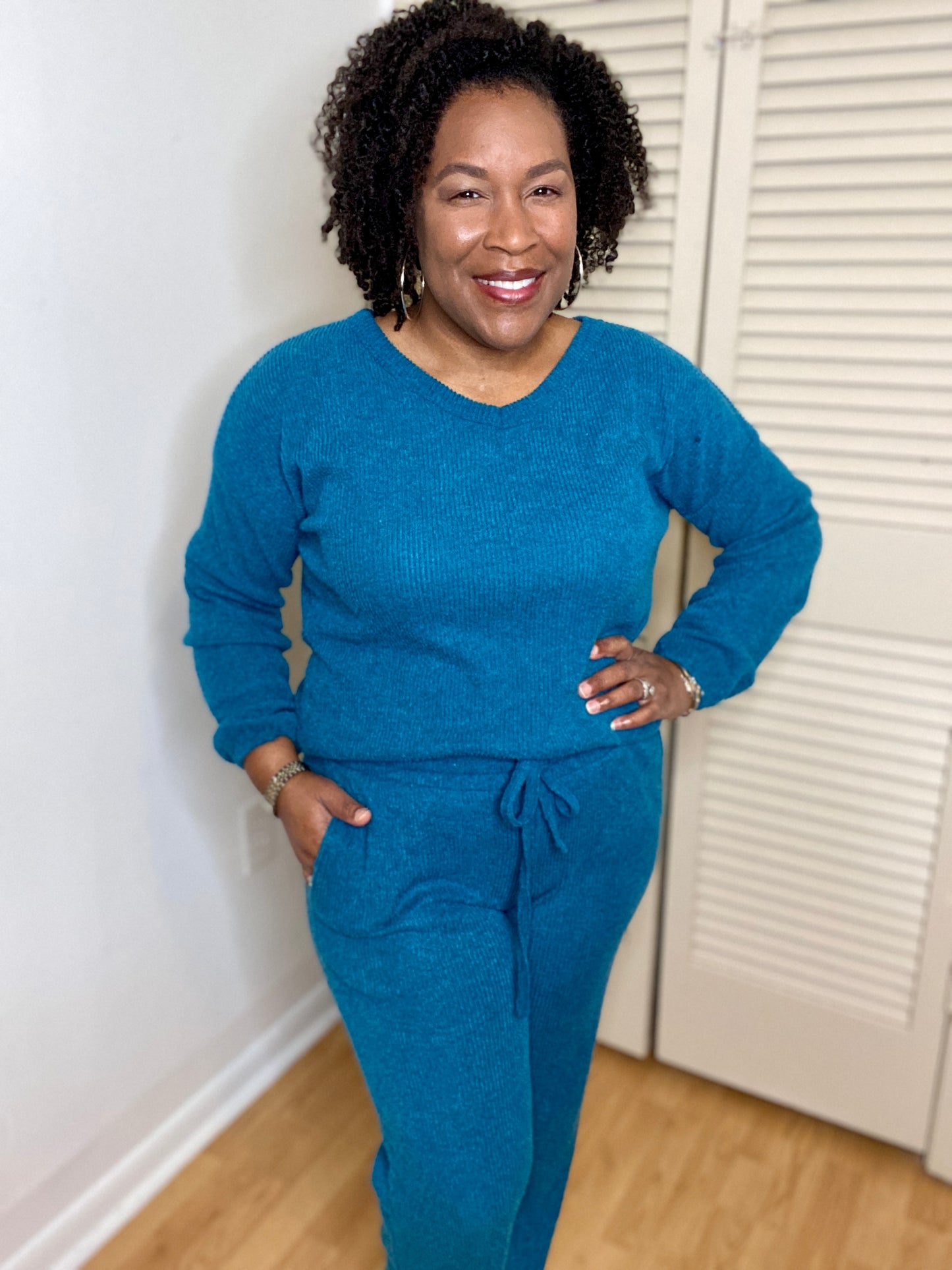 Brushed Hacci Long Sleeve & Pants Set (Teal)