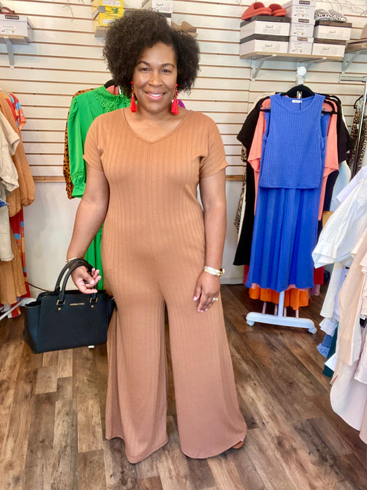 Preorder: Ribbed Wide Leg Jumpsuit