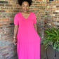 Hot Pink V-Neck Maxi