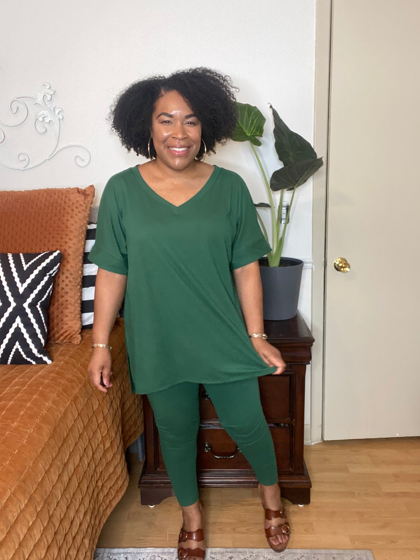Dark Green V-Neck Lounge Set