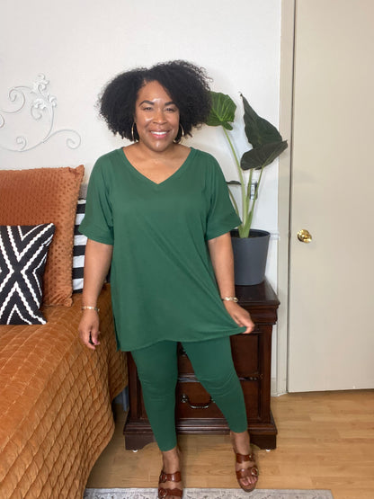 Dark Green V-Neck Lounge Set
