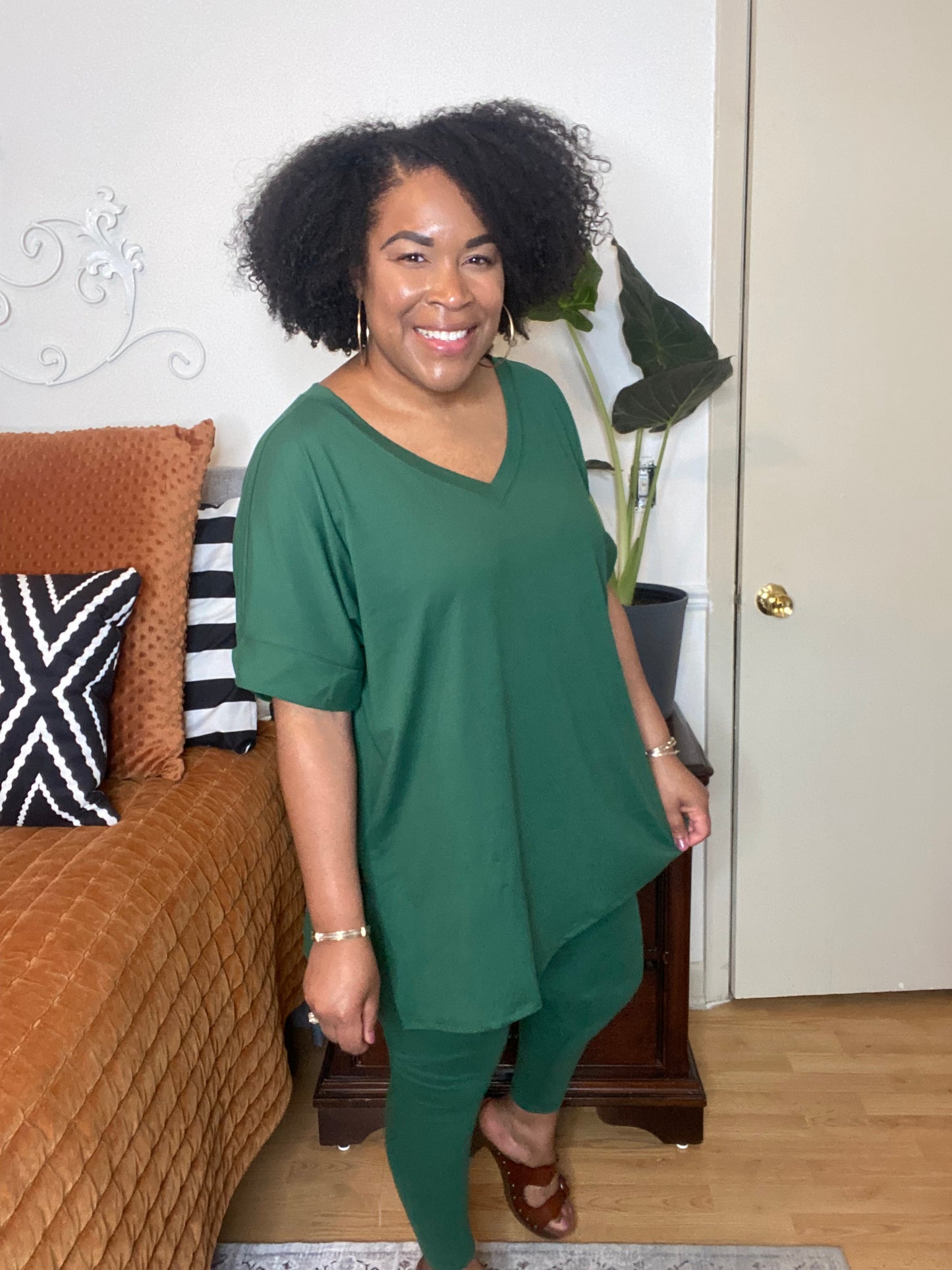 Dark Green V-Neck Lounge Set