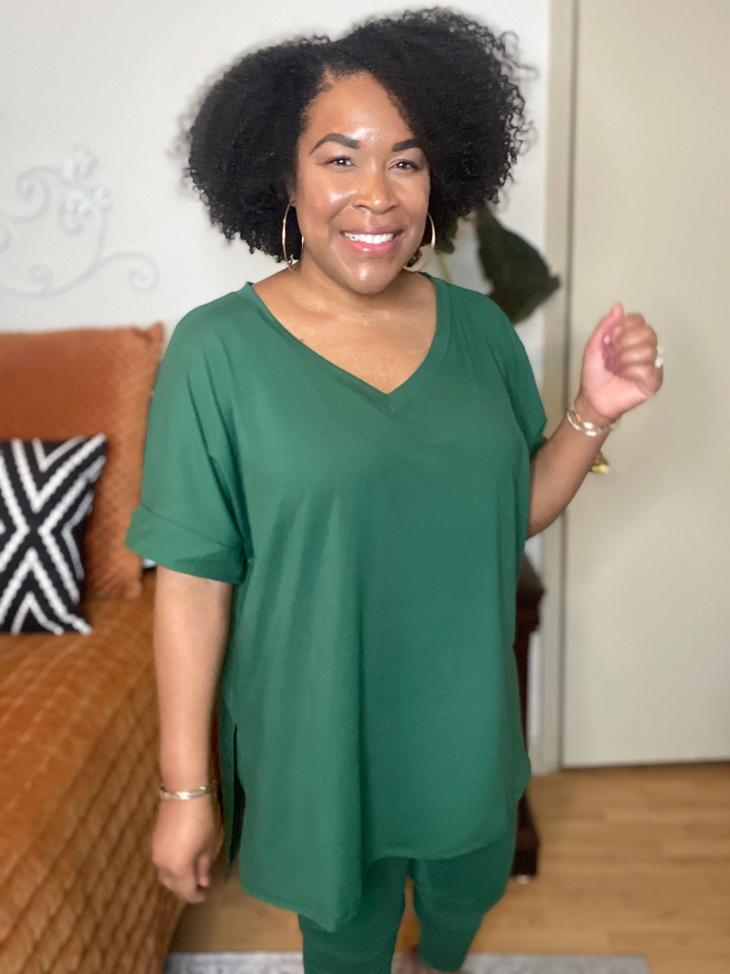 Dark Green V-Neck Lounge Set
