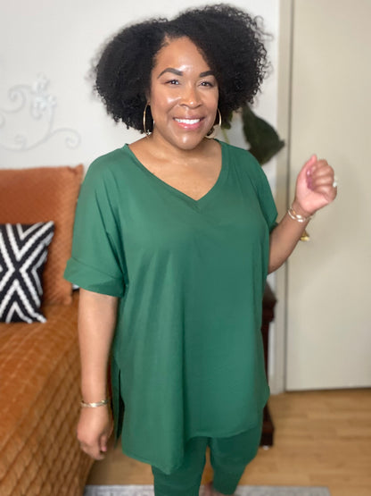 Dark Green V-Neck Lounge Set