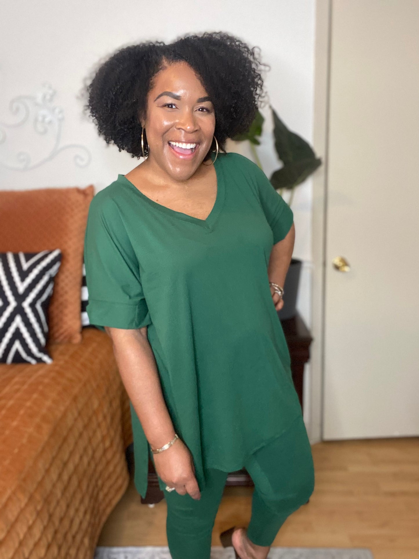 Dark Green V-Neck Lounge Set