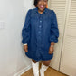 Smocked Shoulder Denim Dress