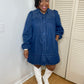 Smocked Shoulder Denim Dress
