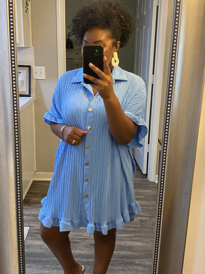 Ruffle Crinkle Dress - Light Blue
