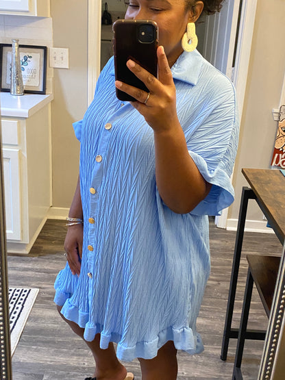 Ruffle Crinkle Dress - Light Blue