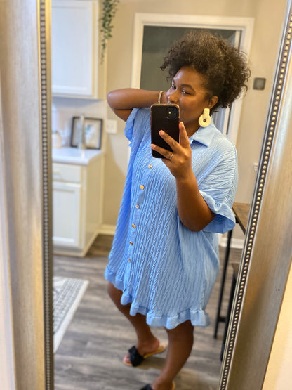 Ruffle Crinkle Dress - Light Blue