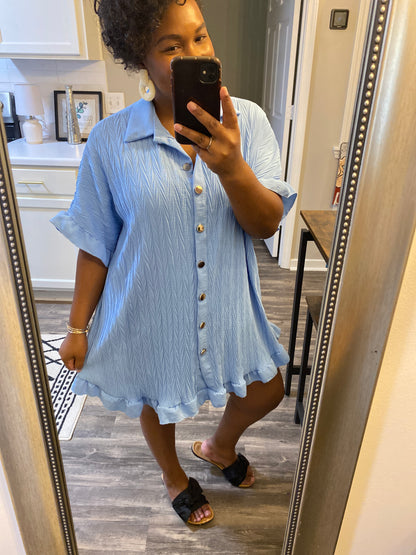 Ruffle Crinkle Dress - Light Blue