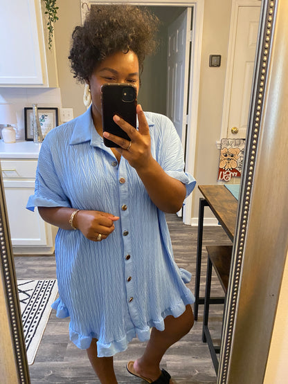 Ruffle Crinkle Dress - Light Blue