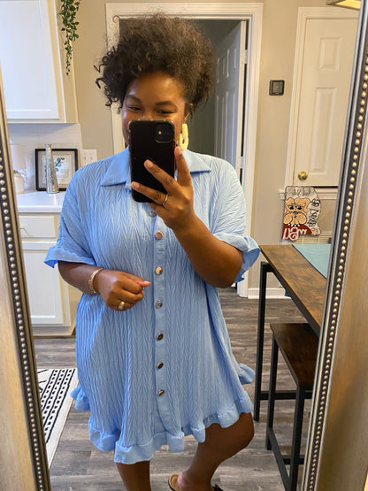 Ruffle Crinkle Dress - Light Blue