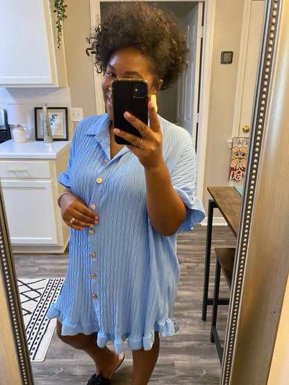 Ruffle Crinkle Dress - Light Blue