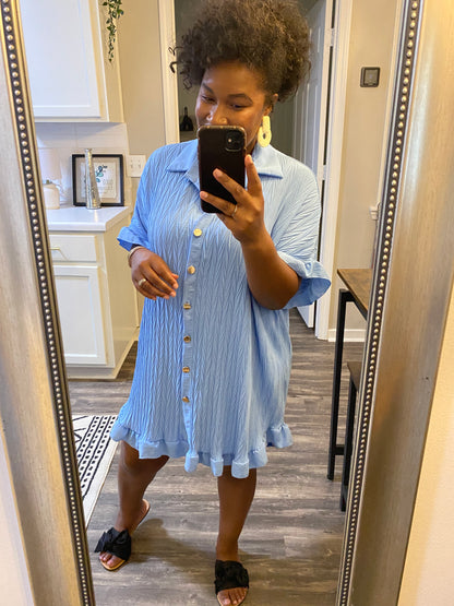 Ruffle Crinkle Dress - Light Blue