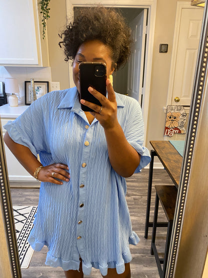 Ruffle Crinkle Dress - Light Blue