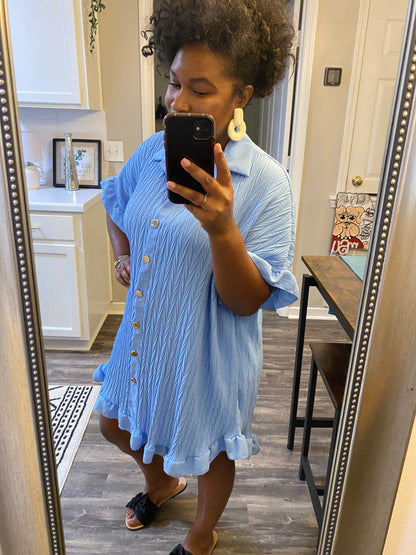 Ruffle Crinkle Dress - Light Blue