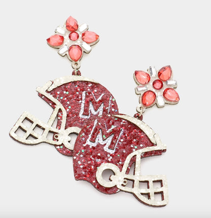 Game Day Glittered Football Helmet Dangle Earrings