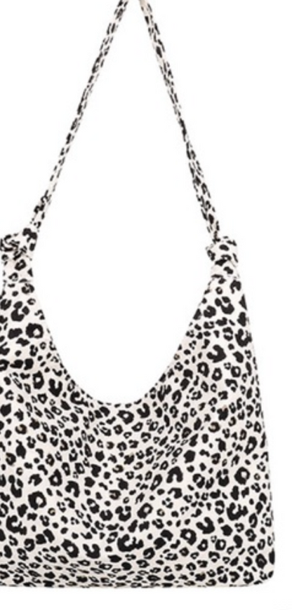 Leopard Print Shoulder Canvas Bag - Black