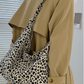 Leopard Print Shoulder Canvas Bag - Black