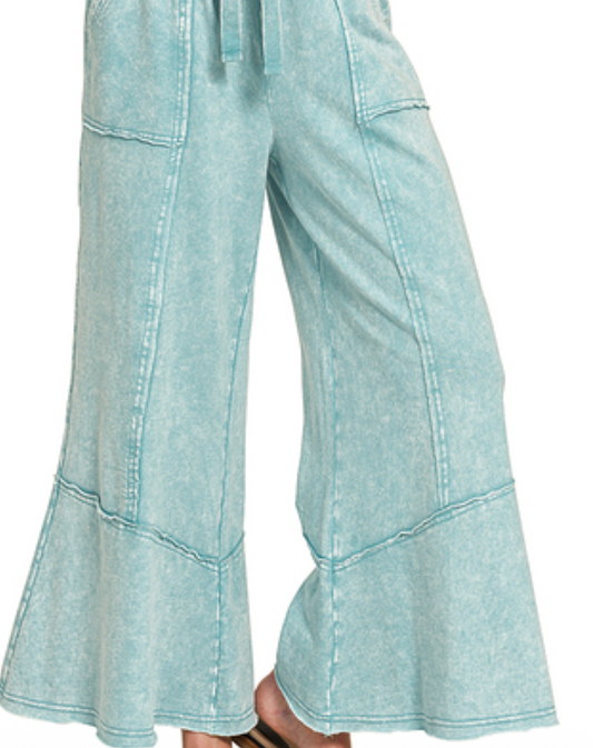 Teal Acid Wash Flare Set