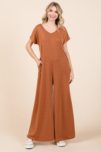 Preorder: Ribbed Wide Leg Jumpsuit