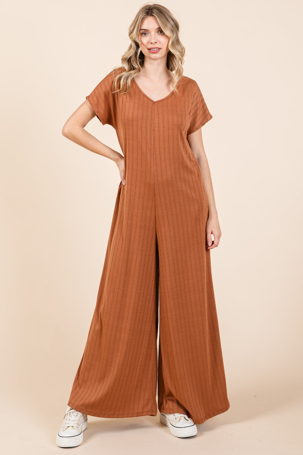 Preorder: Ribbed Wide Leg Jumpsuit
