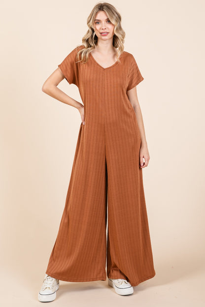 Preorder: Ribbed Wide Leg Jumpsuit