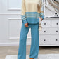 Preorder: Slit Striped Round Neck Sweater Set