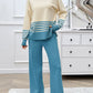 Preorder: Slit Striped Round Neck Sweater Set