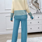 Preorder: Slit Striped Round Neck Sweater Set