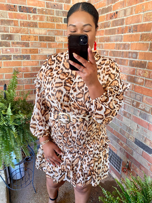 Brown Animal Print Midi