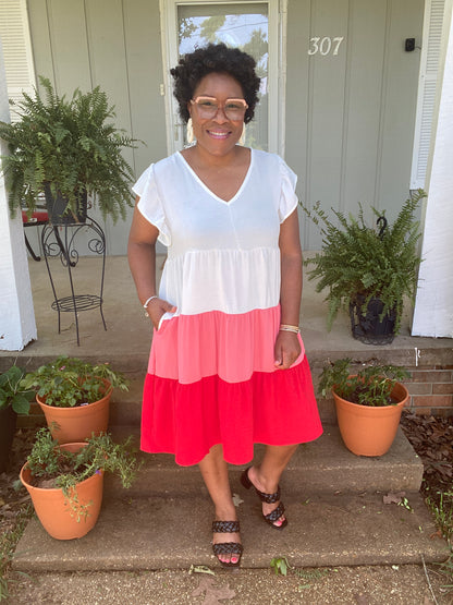 Ivory & Pink Color Block Dress