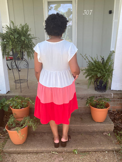 Ivory & Pink Color Block Dress