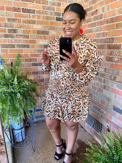 Brown Animal Print Midi