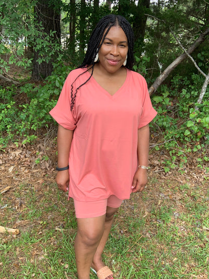 Coordinating Rose Pink Short Set (Plus)