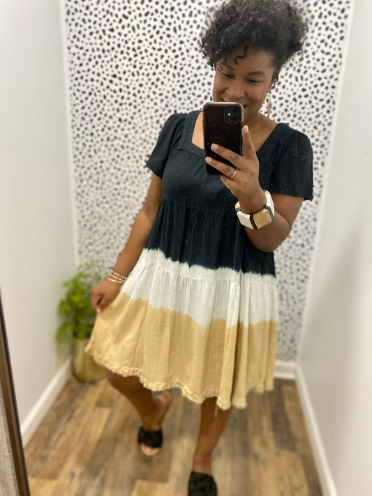 Linen Colorblock Dress