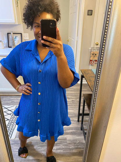 Ruffle Crinkle Dress -Royal Blue