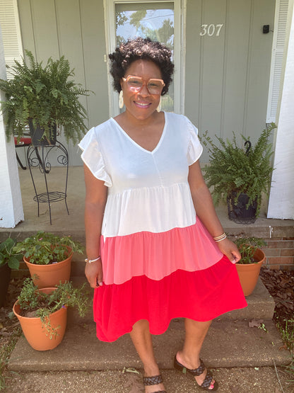 Ivory & Pink Color Block Dress