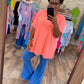 Coral Rolled Sleeve Top