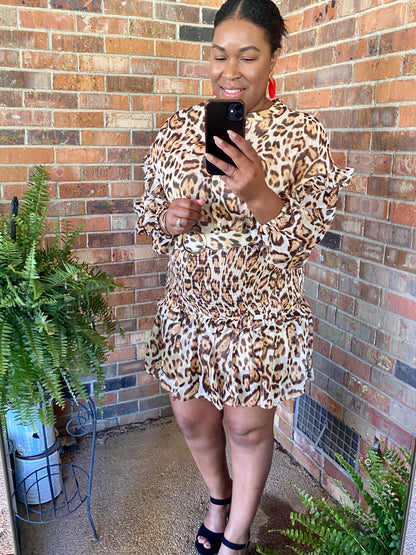 Brown Animal Print Midi