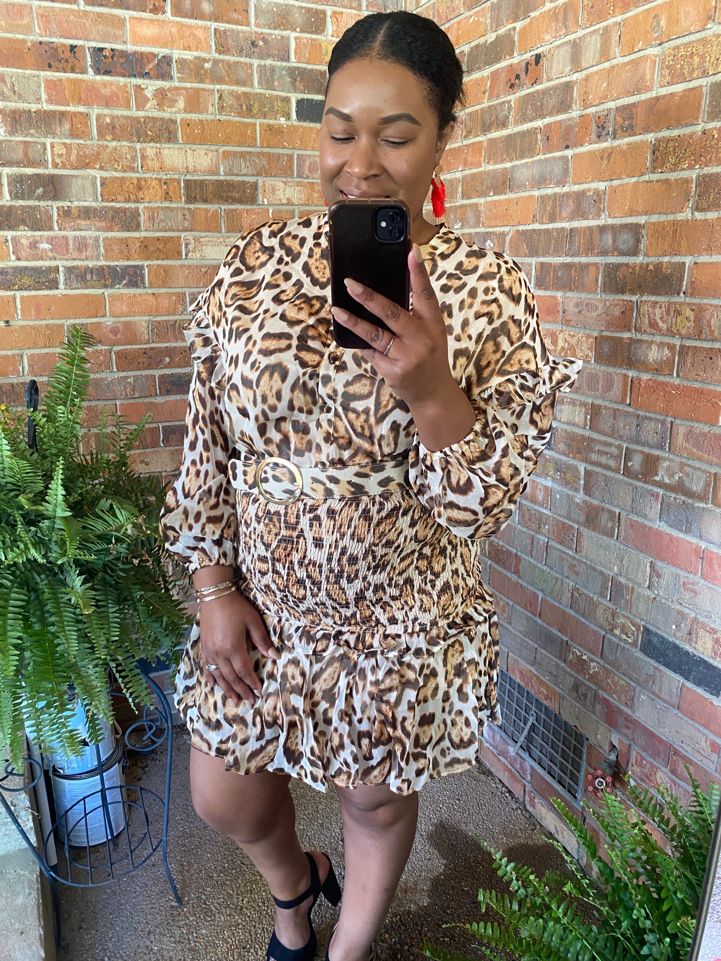 Brown Animal Print Midi