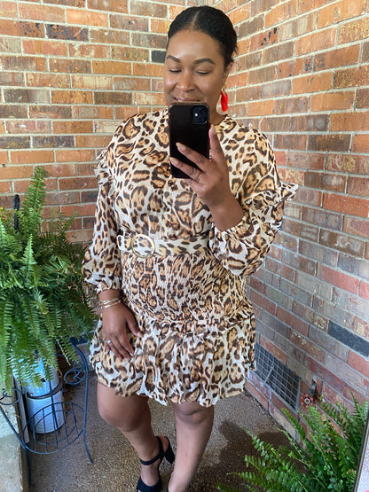 Brown Animal Print Midi