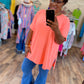 Coral Rolled Sleeve Top