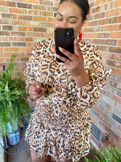 Brown Animal Print Midi