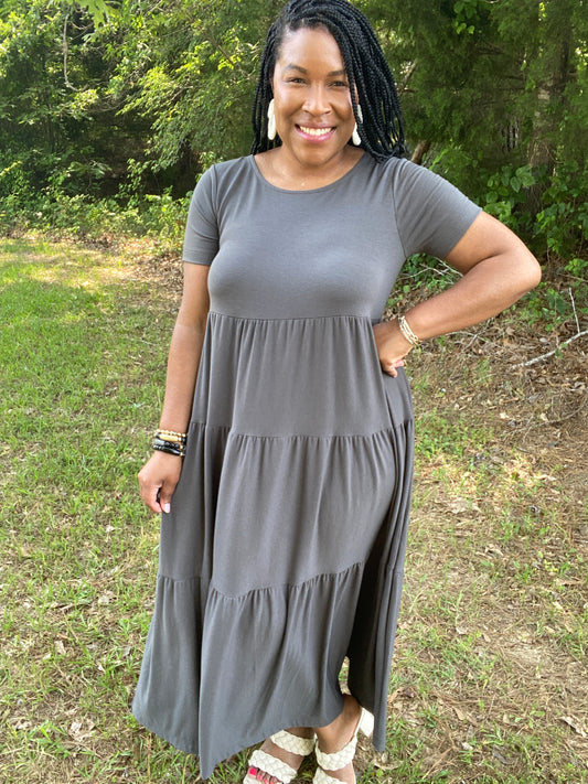Ash Grey Tiered Maxi Dress