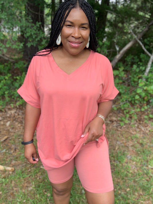 Coordinating Rose Pink Short Set (Plus)