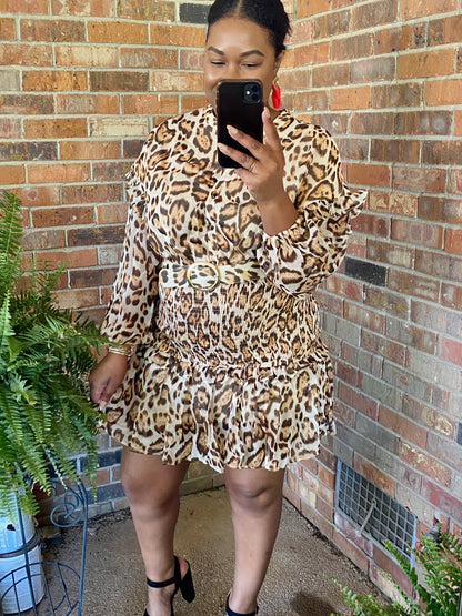 Brown Animal Print Midi