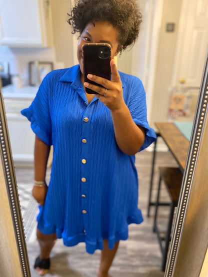 Ruffle Crinkle Dress -Royal Blue