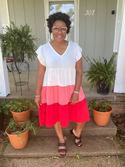 Ivory & Pink Color Block Dress